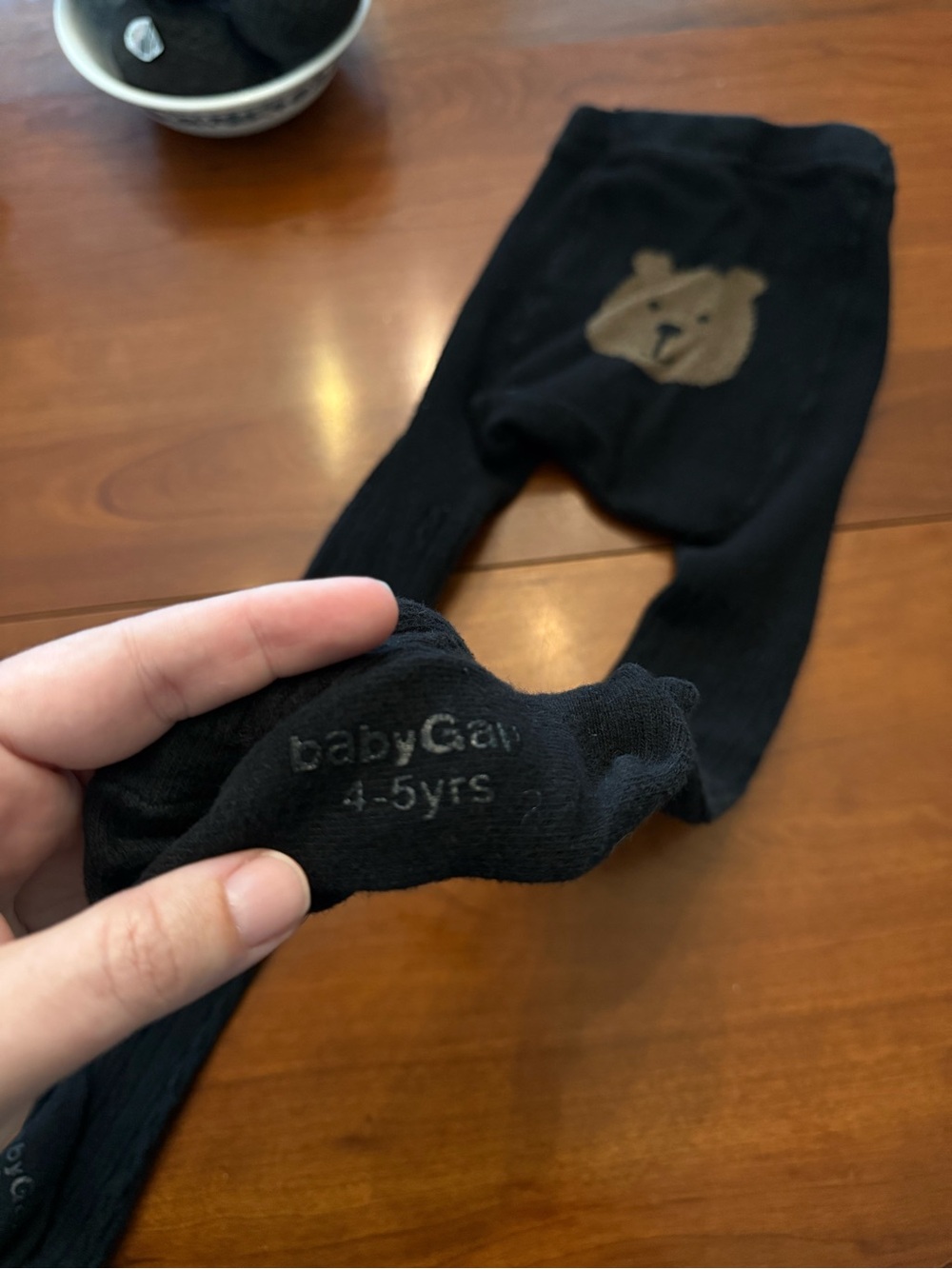 Baby GAP Black Tights with Brown Bear Accent Size 4-5